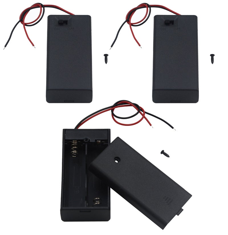 LAMPVPATH 3Pcs 2 AA Battery Holder with Switch, 2x 1.5V AA Battery Holder Case with Wire Leads and ON/OFF Switch(3 Pack) - Image 1